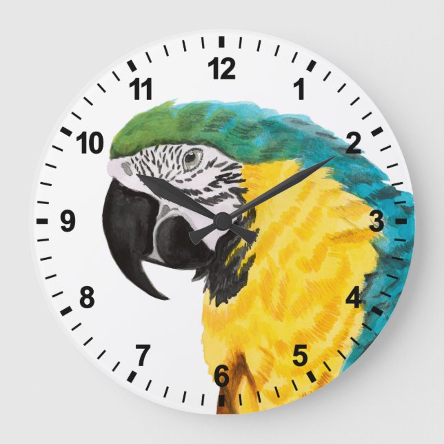 Reloj Redondo Grande Pájaro loro tropical (Anverso)
