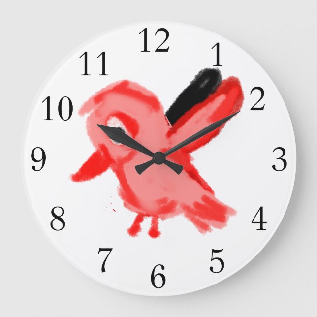 Reloj Redondo Grande Pájaro Rojo (Anverso)