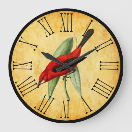 Reloj Redondo Grande Pájaro Rojo Antiguo Orante y Cocina Elegante