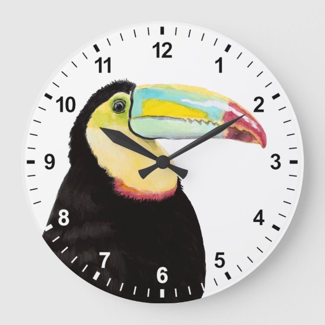 Reloj Redondo Grande Pájaro tropical de Toucan (Anverso)