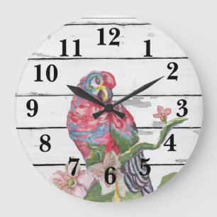 Reloj Redondo Grande Pájaro tropical que pinta la decoración rústica