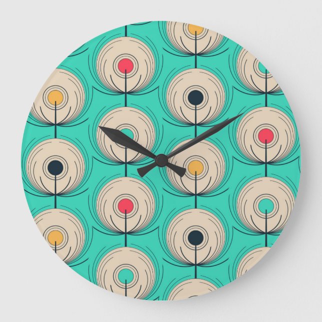 Reloj Redondo Grande Pájaros de pavo real: Fantasía de marfil azul. (Anverso)