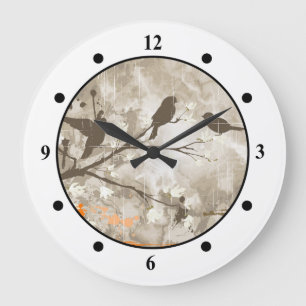 Reloj Redondo Grande Pájaros del vintage en una rama