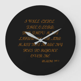 RELOJ REDONDO GRANDE PALABRAS GRITAS NARANJA NEGRO DE PSALMS DE ELOGIO 