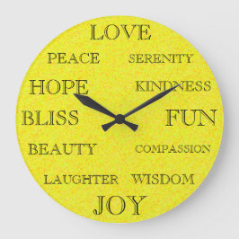 Reloj Redondo Grande Palabras Inspiradoras hermosas diseñan amarillo
