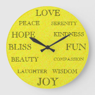 Reloj Redondo Grande Palabras Inspiradoras hermosas diseñan amarillo