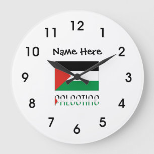 Reloj Redondo Grande Palestina Bandera Palestina Negra Personalización 