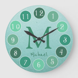 Reloj Redondo Grande Paleta de color verde Niños monogramas simples