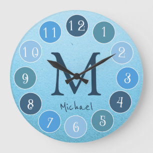 Reloj Redondo Grande Paleta de colores azules Niños monográficos simple