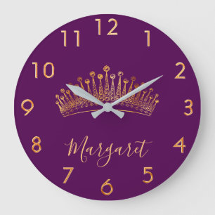 Reloj Redondo Grande Paleta dorada tiara nombre de la corona elegante