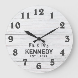 Reloj Redondo Grande Pallet Rústico Blanco Madera Sr. y Sra. Boda