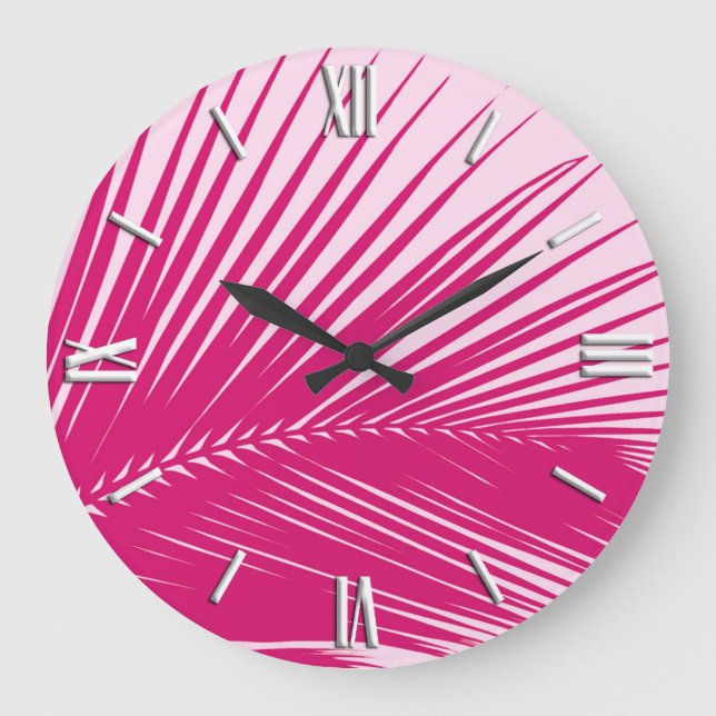 Reloj Redondo Grande Palm leaf - magenta pink (Anverso)