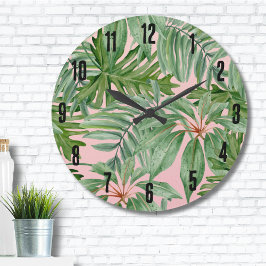 Reloj Redondo Grande Palm Leaf Tropical Floral