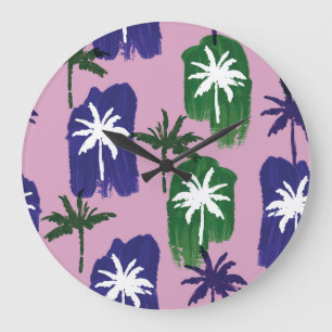 Reloj Redondo Grande Palm pintada, verde azul marino.