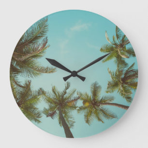 Reloj Redondo Grande Palm Trees Retro: Espacio Cielo