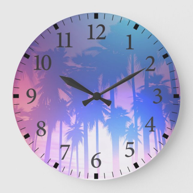Reloj Redondo Grande Palm Trees Sunset Wall Clock (Anverso)