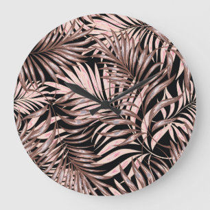 Reloj Redondo Grande Palm Tropical: Patrón floral de la jungla.