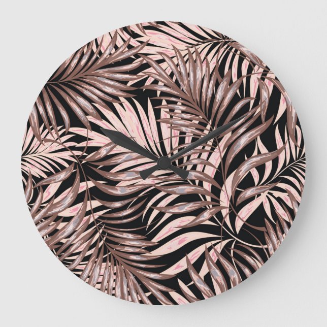 Reloj Redondo Grande Palm Tropical: Patrón floral de la jungla. (Anverso)