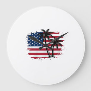 Reloj Redondo Grande Palmera Bandera Americana Arte Vectorial Playa Pat
