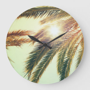 Reloj Redondo Grande Palmeras, Cielo Tonado Vintage.