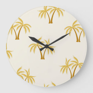 Reloj Redondo Grande Palmeras de Oro: Textil Tropical.