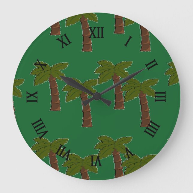 Reloj Redondo Grande Palmeras en verde oscuro (Anverso)