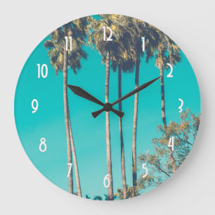 Reloj Redondo Grande Palmeras Tropicales California Retro