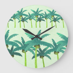 Reloj Redondo Grande Palmeras Tropicales: Cinta de agua sin foco.