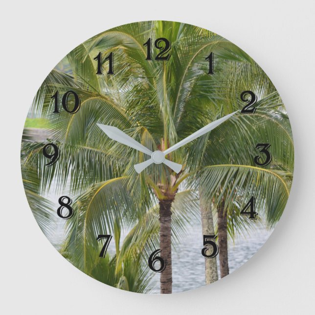 Reloj Redondo Grande Palmeras tropicales de Hawaii (Anverso)