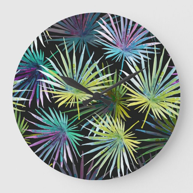 Reloj Redondo Grande Palmilla exótica deja acuarela (Anverso)