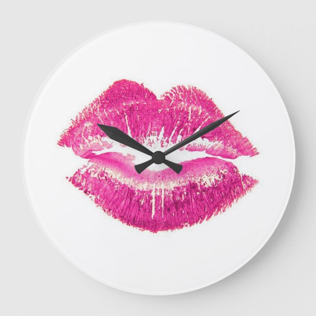Reloj Redondo Grande Palo de labios rosados Kiss Pegatina redondo clási (Anverso)