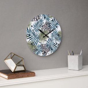 Reloj Redondo Grande Paloma verde malva tropical deja arte acuarela