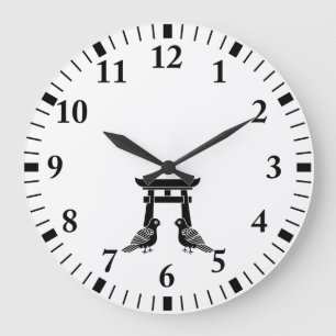 Reloj Redondo Grande Palomas de frente y Torii