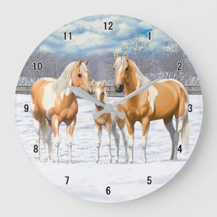 Reloj Redondo Grande Palomino Pinto Pintar Caballos En Nieve