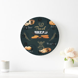 Reloj Redondo Grande Panadería de pan de artesano fresco Loaf Rolls Bag