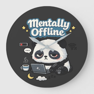 Reloj Redondo Grande Panda Mentalmente Desconectado Estética Lo-Fi In