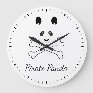 Reloj Redondo Grande Panda pirata divertida blanco y negro personalizad
