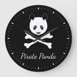 Reloj Redondo Grande Panda pirata divertida blanco y negro personalizad
