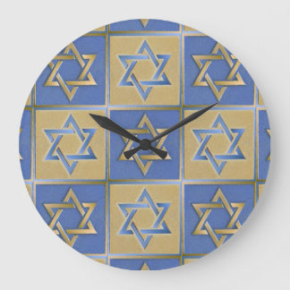Reloj Redondo Grande Paneles de Arte Estrella de David Azul Dorado
