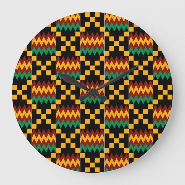 Reloj Redondo Grande Paño negro, verde, rojo, y amarillo de Kente (Anverso)
