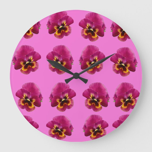 Reloj Redondo Grande Pansias Rosadas En Rosa, (Anverso)