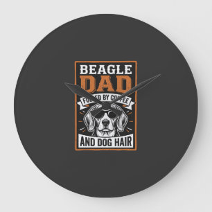 Reloj Redondo Grande Papá Beagle Impulsado por Café y Pelo de Perro