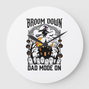 Reloj Redondo Grande Papá Bruja Escoba de Halloween Rota Gráfico Vintag