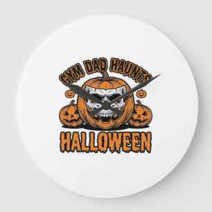 Reloj Redondo Grande Papá de gimnasia Halloween Calabaza vintage calave