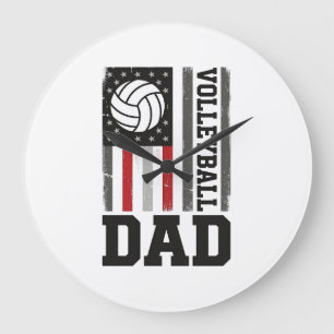 Reloj Redondo Grande Papá de voleibol bandera americana grabado vintage