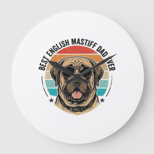 Reloj Redondo Grande Papá Mastín Inglés Atardecer Vintage Perro Vector 