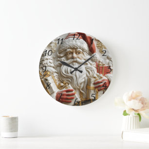 Reloj Redondo Grande Papá Noel con regalos para una feliz Navidad