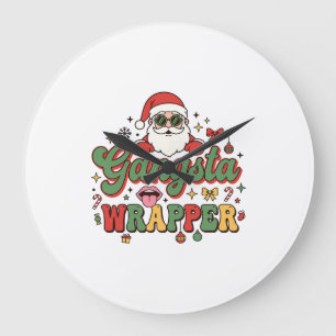 Reloj Redondo Grande Papá Noel de Envoltura Gánster Navidad