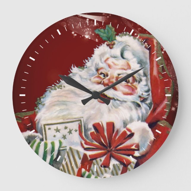 Reloj Redondo Grande Papá Noel de época con muchos regalos (Anverso)