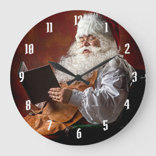 Reloj Redondo Grande Papá Noel lee el libro